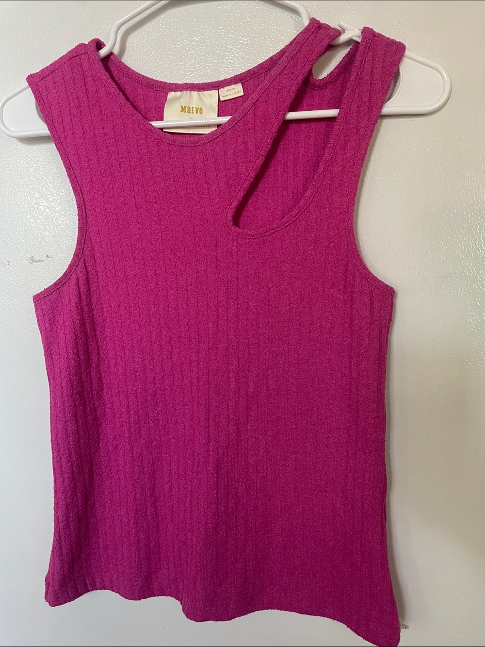 Maeve by Anthro Medium Fuchsia Ribbed Asymmetric Cutout Tank Girly Pop Feminine
